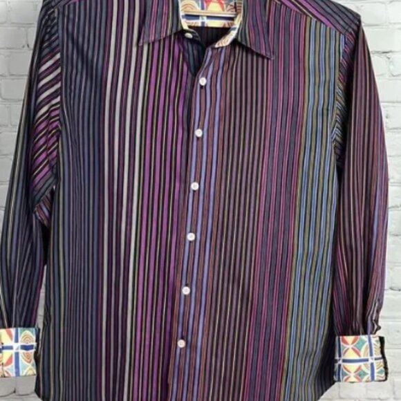 Robert Graham striped vibrant casual button down size Large - Picture 1 of 6
